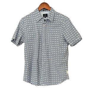 Ben Sherman Light Blue Block Geo Pattern Short Sleeve Shirt